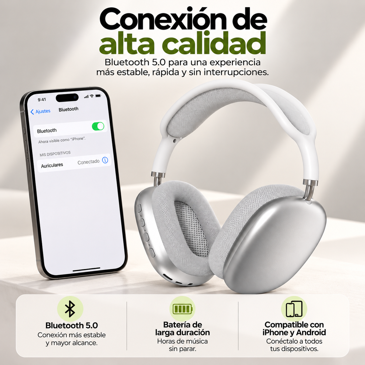 🎧 Auriculares PRO Max + Caja y Carregador + Bluetooth 5.0 Premium + ¡REGALO SOLO HOY! 🔥