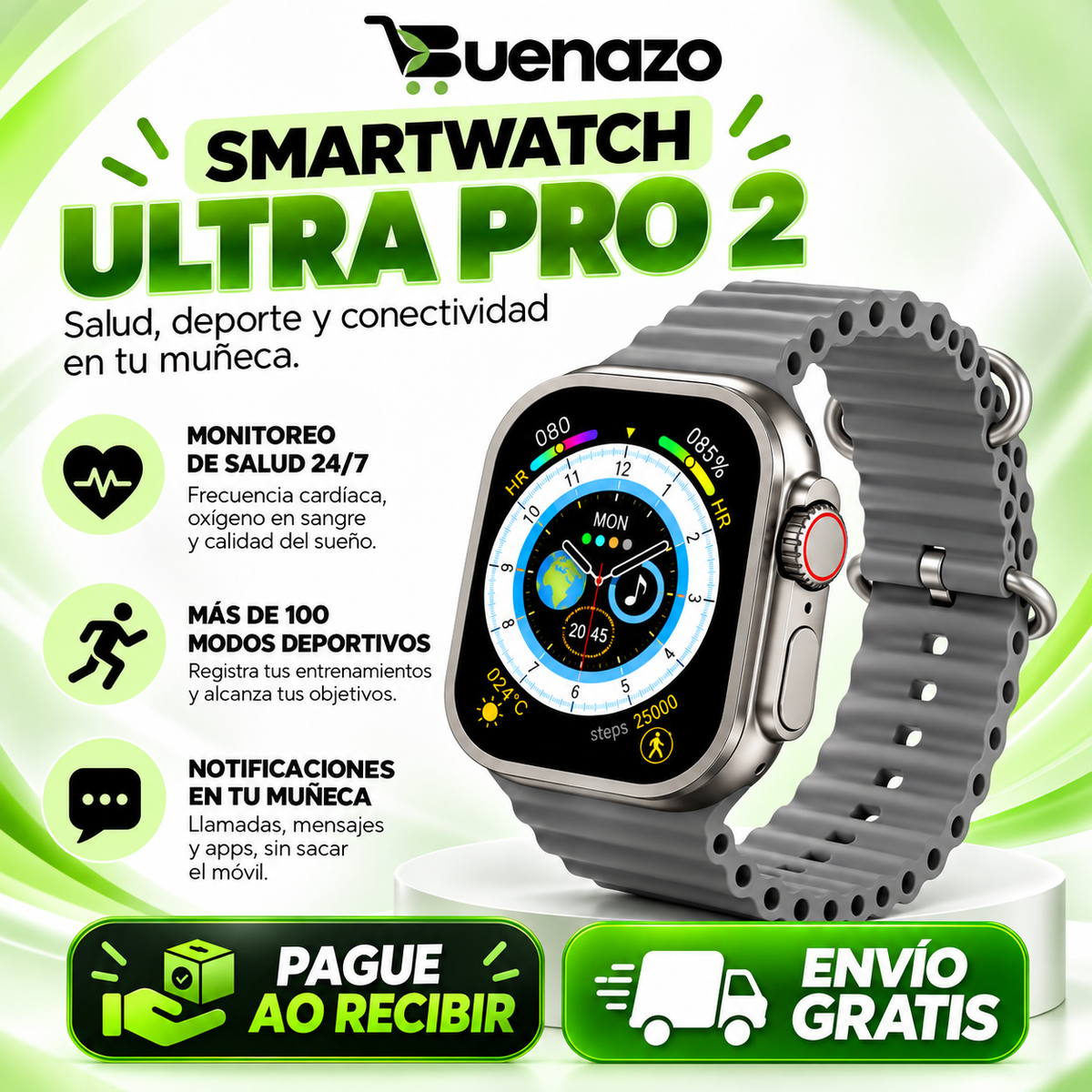 ⌚ Smartwatch Ultra Pro 2 + Caja y Carregador + Correa Extra Negra!