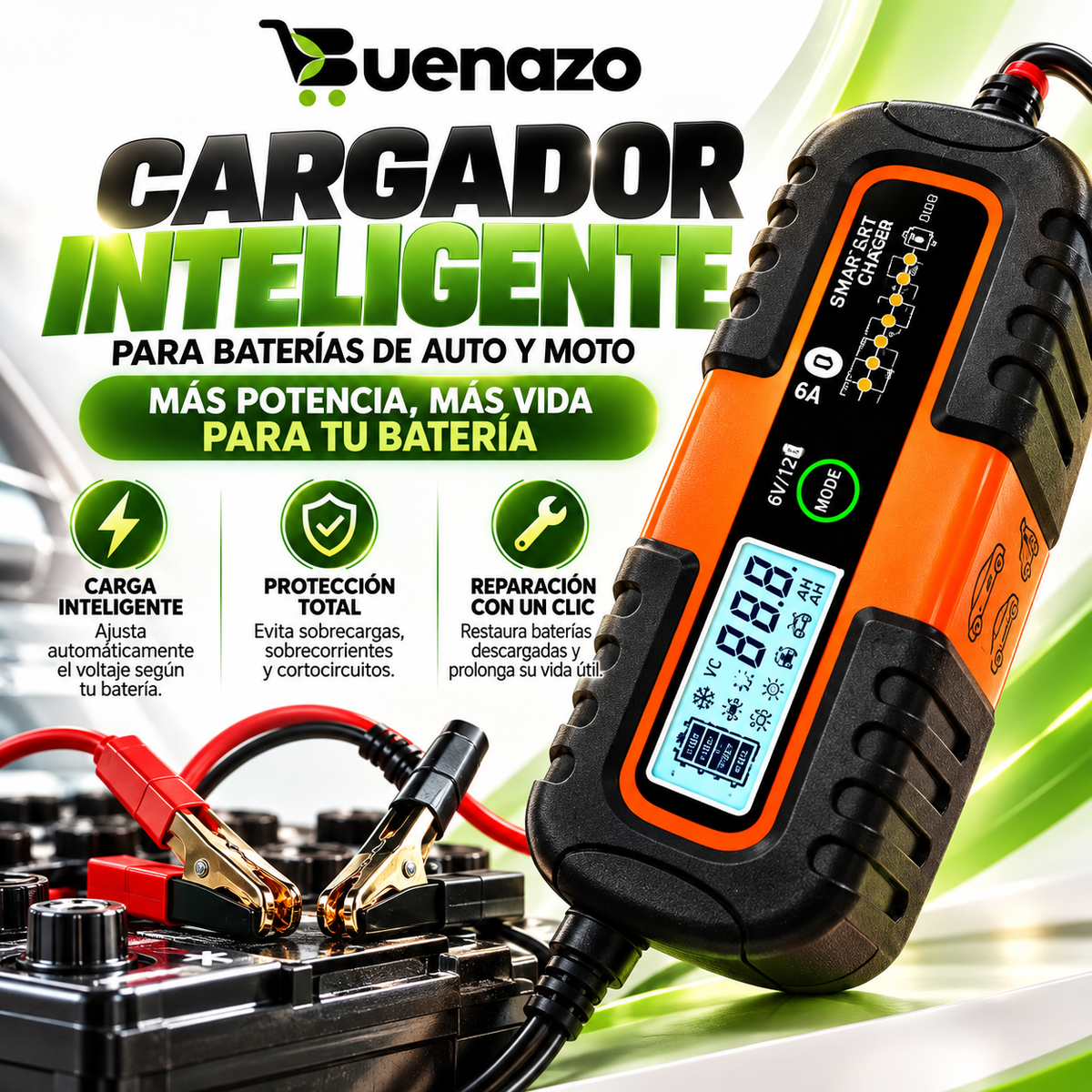 🔋 Arrancador Inteligente de Batería para Autos + Cables